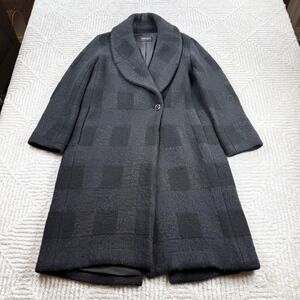 Club Monaco Wool Blend Plaid Coat Women's S Black Metallic Shawl Collar Longline